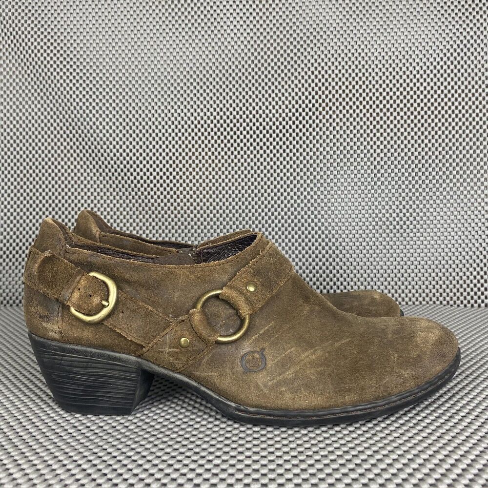 Born Zowy Booties Womens 9.5 Brown Leather Zipper Block Heel Casual